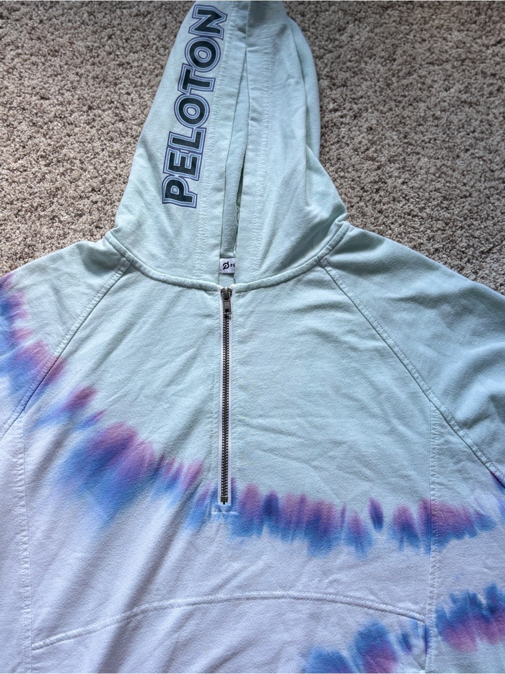 Peloton Tie Dye Sunburst Half Zip Pullover Hoodie Sweatshirt Size Medium - Picture 8 of 11
